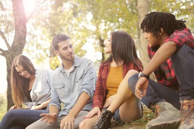 Group of people in a supportive talking illustration